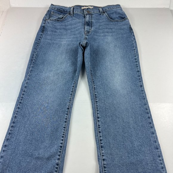 Levi's Jean Women 32 High Waisted Crop Flare Nip At the Bud Blue Stretch Denim - Picture 1 of 16